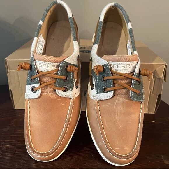 SPERRY Top-sider NEW Leather Tan and Gray size 7.5M - Picture 2 of 8